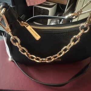 Michael Kors Black and Gold Shoulder Bag with Chain Detail NWT